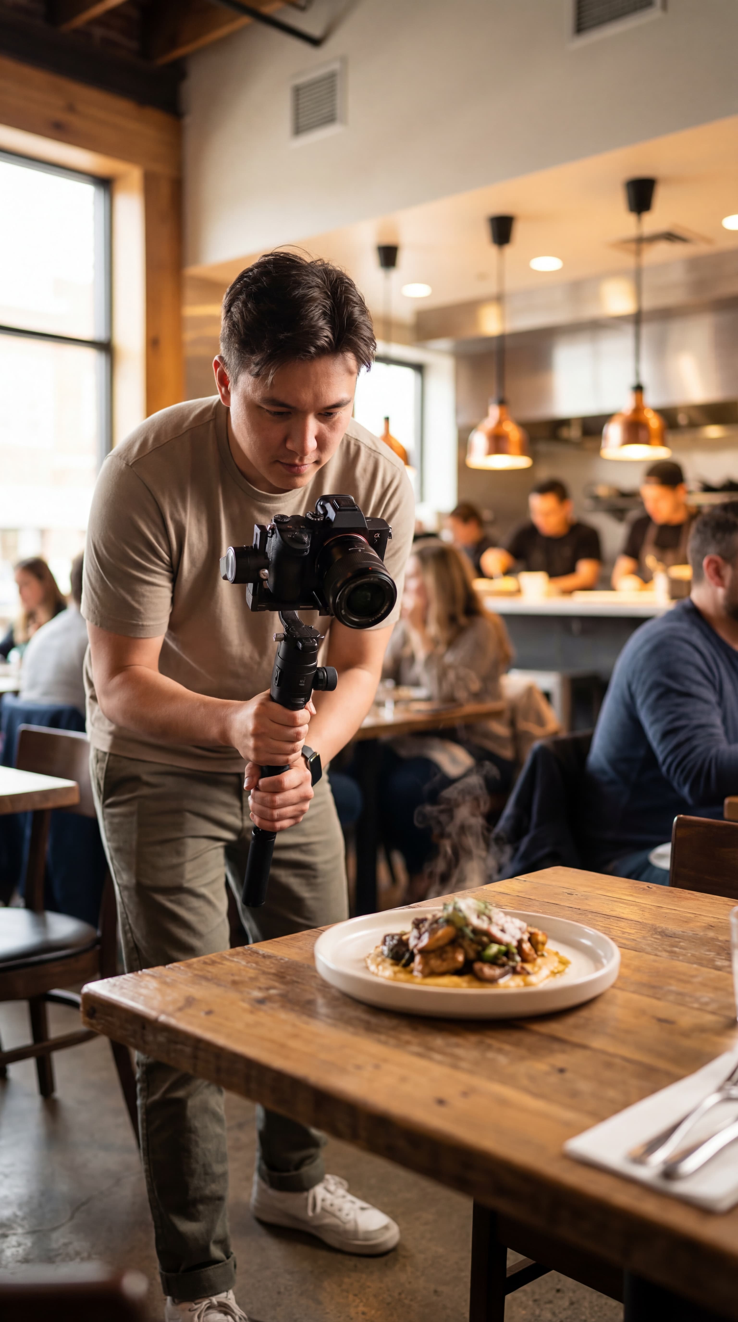 Creator filming food content inside a cafe