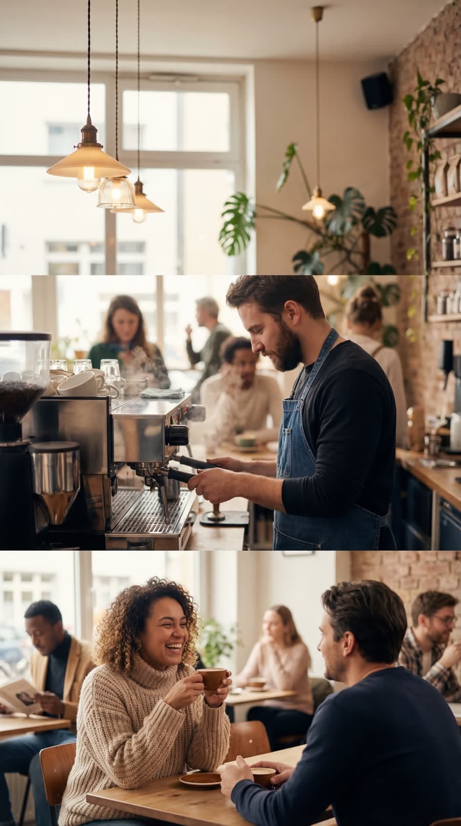 Café Story mit Barista und Gästen